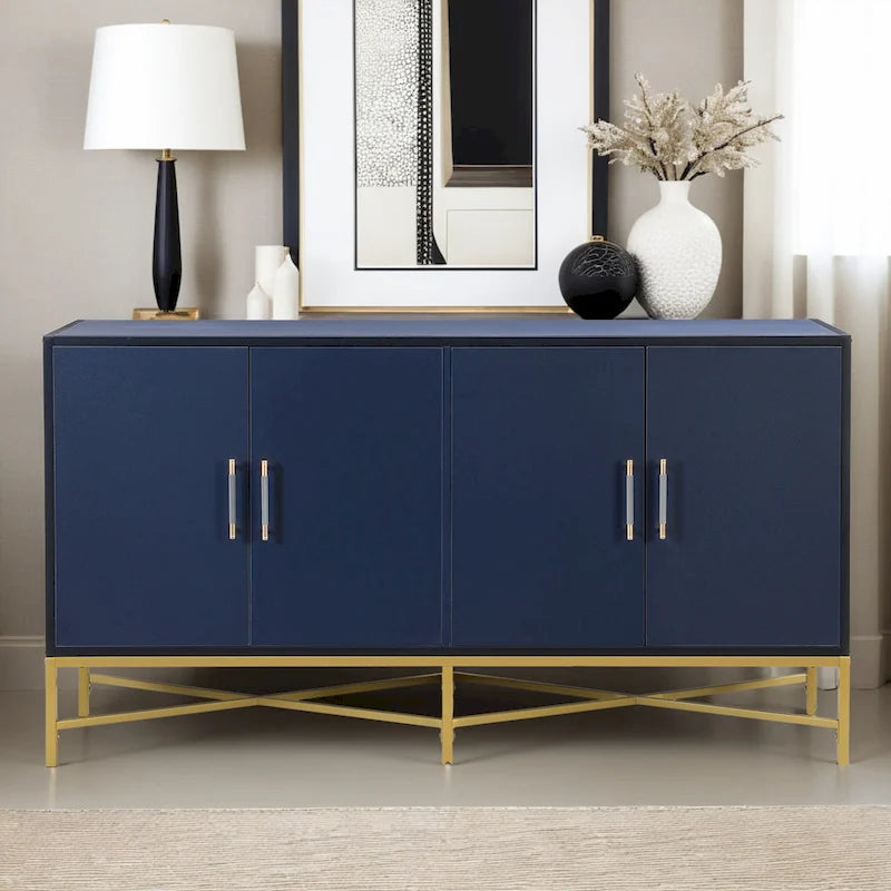 Distinctive Features of A Four-Door Sideboard with Metal and Cross-Leg Design,Suitable for Living Rooms