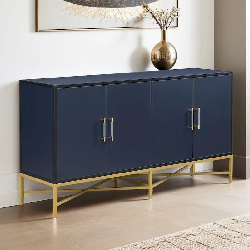 Distinctive Features of A Four-Door Sideboard with Metal and Cross-Leg Design,Suitable for Living Rooms