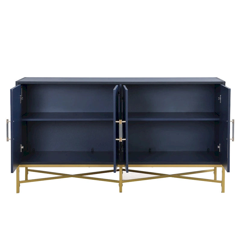 Distinctive Features of A Four-Door Sideboard with Metal and Cross-Leg Design,Suitable for Living Rooms