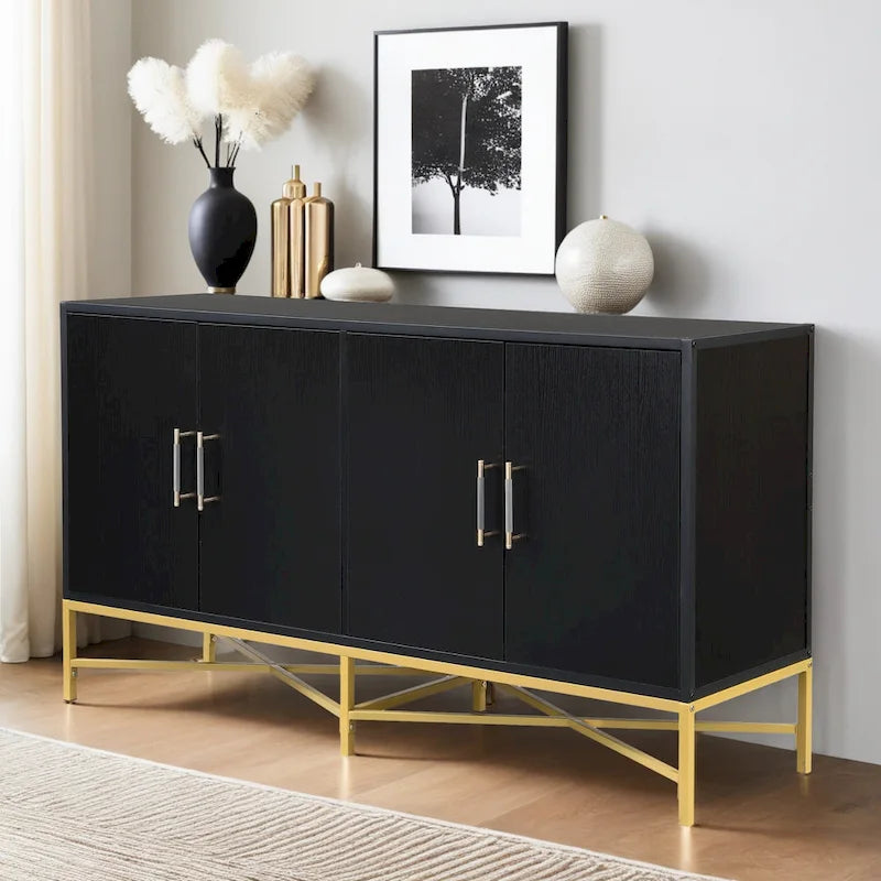 Distinctive Features of A Four-Door Sideboard with Metal and Cross-Leg Design,Suitable for Living Rooms