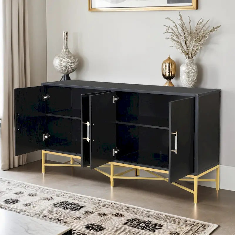 Distinctive Features of A Four-Door Sideboard with Metal and Cross-Leg Design,Suitable for Living Rooms