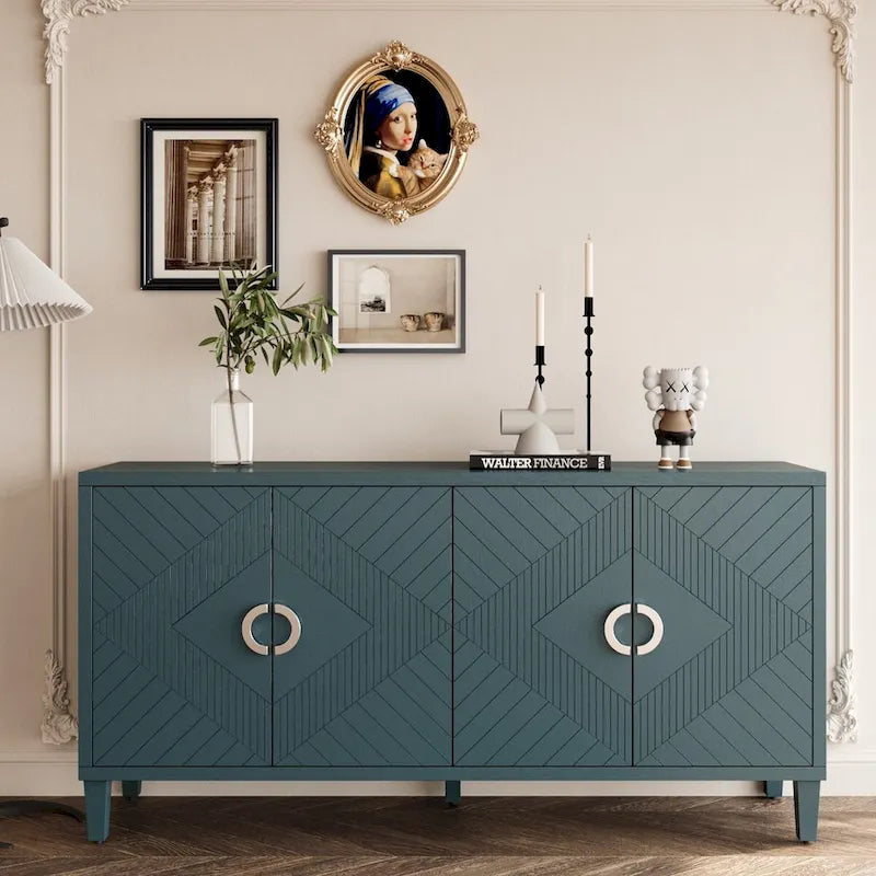 4-Door Storage Cabinet with Pine Legs and MDF