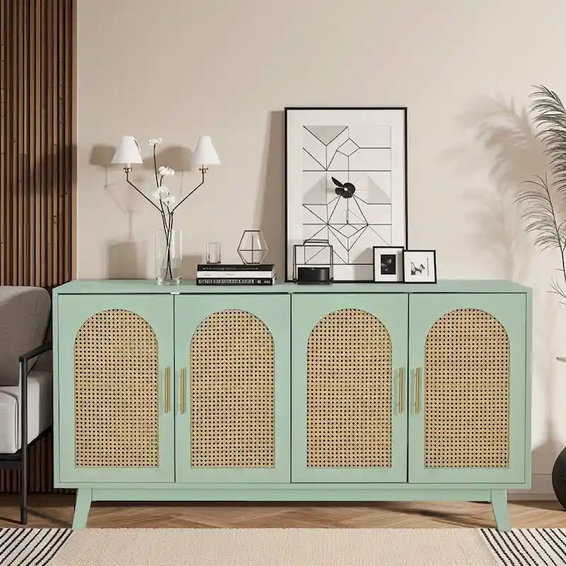 4-Door Cabinet with Rattan Doors