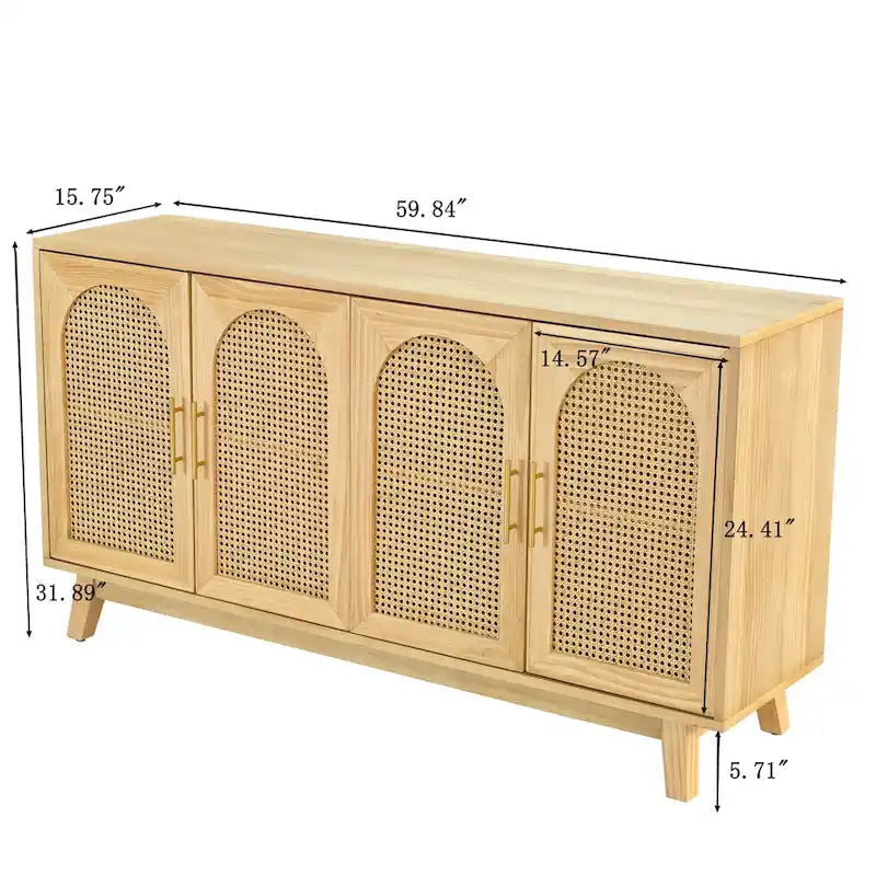 4-Door Cabinet with Rattan Doors