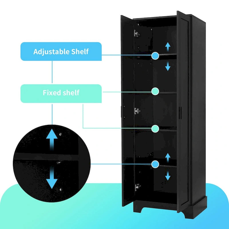 Storage Cabinet with Two Doors for Bathroom, Office, Adjustable Shelf, MDF Board, Black