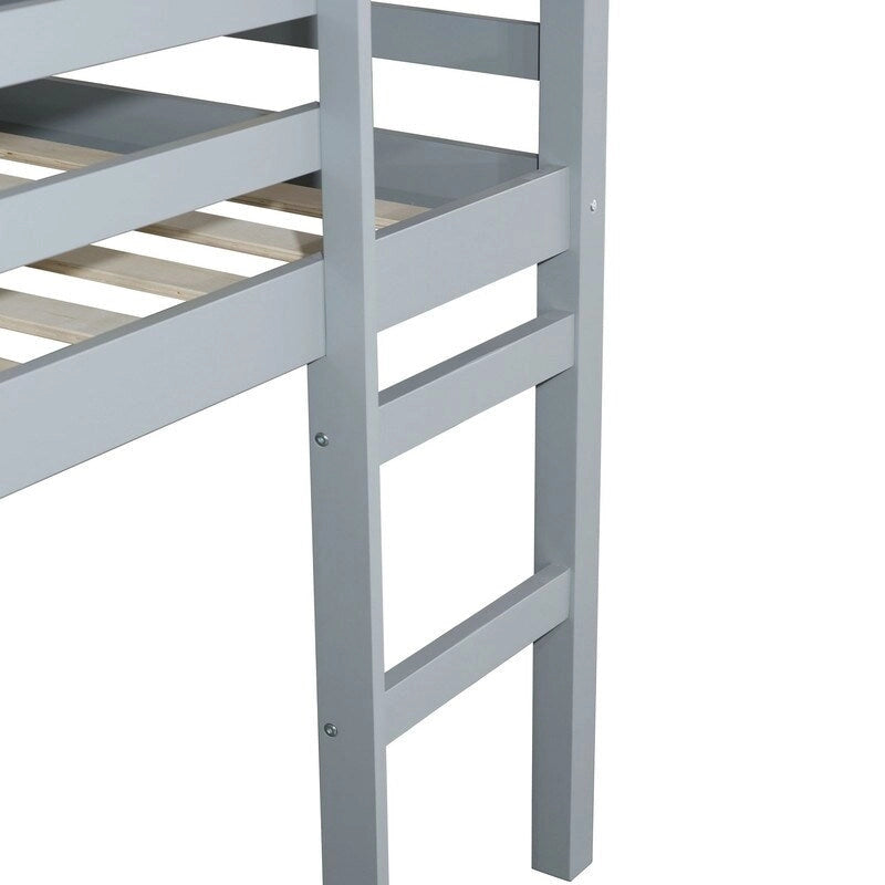 Solid Rubber Wooden Twin Loft Bed with Ladder and Strengthened Slats