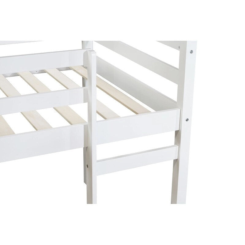 Solid Rubber Wooden Twin Loft Bed with Ladder and Strengthened Slats
