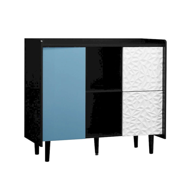 Sideboard Buffet Cabinet, Storage Cabinet with Red Doors, 2 Drawers with unique panel styling and 2 Open Storage Compartment