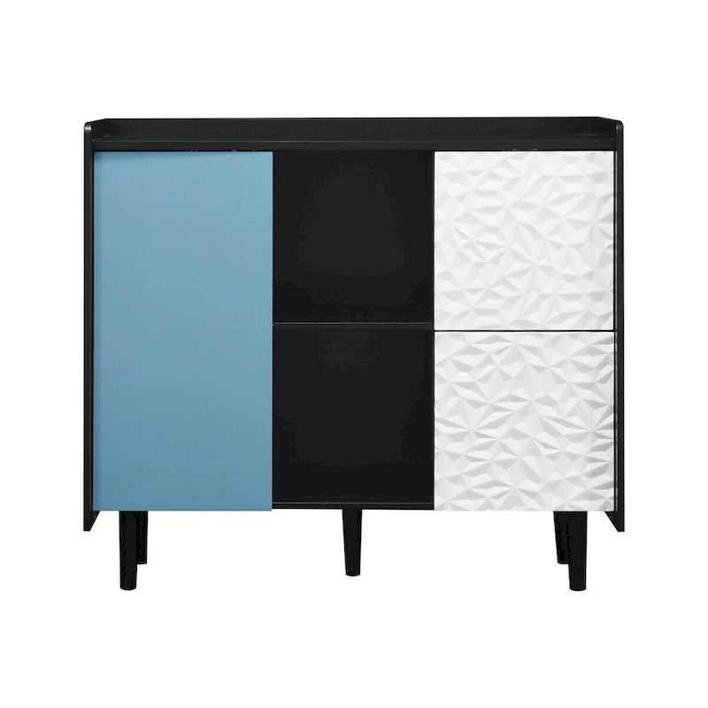 Sideboard Buffet Cabinet, Storage Cabinet with Red Doors, 2 Drawers with unique panel styling and 2 Open Storage Compartment