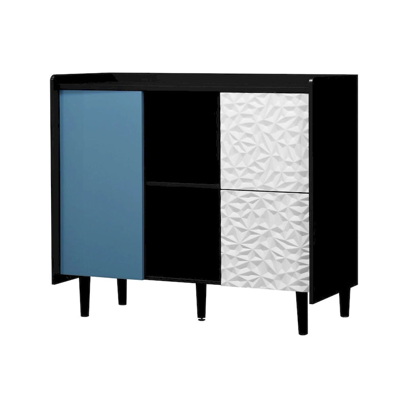 Sideboard Buffet Cabinet, Storage Cabinet with Red Doors, 2 Drawers with unique panel styling and 2 Open Storage Compartment