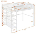 Metal Loft Bed with 4-Tier Shelves and Storage
