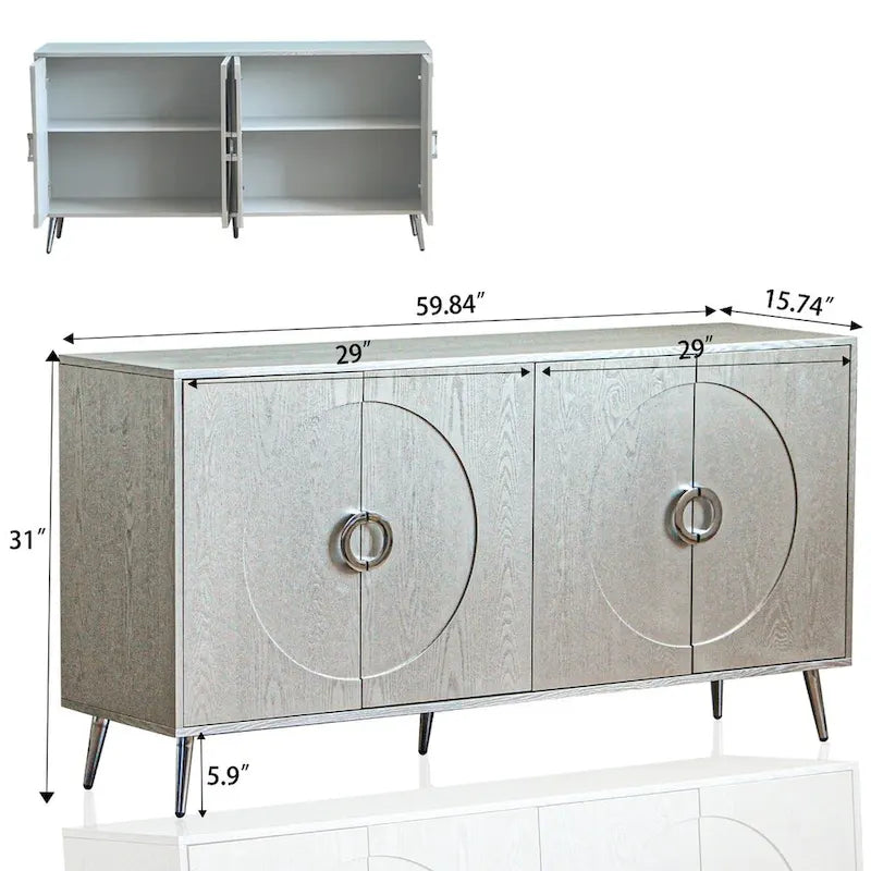 Modern Lacquered 4 Door Wooden Cabinet Sideboard Buffet Server Cabinet Storage Cabinet, for Living Room
