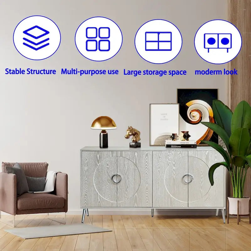 Modern Lacquered 4 Door Wooden Cabinet Sideboard Buffet Server Cabinet Storage Cabinet, for Living Room