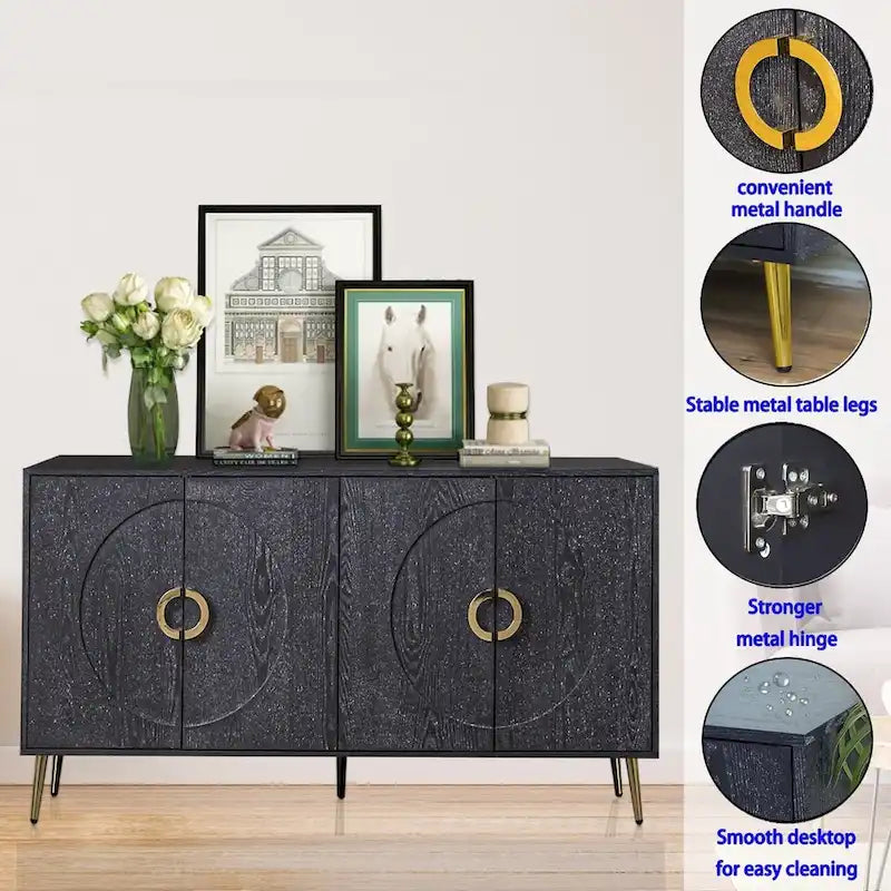 Modern Lacquered 4 Door Wooden Cabinet Sideboard Buffet Server Cabinet Storage Cabinet, for Living Room